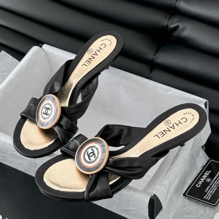 BLACK LAMBSKIN CC SLIDE SANDALS