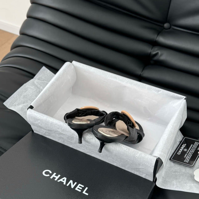 BLACK LAMBSKIN CC SLIDE SANDALS