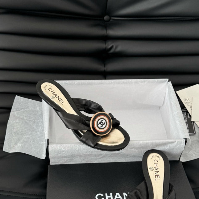 BLACK LAMBSKIN CC SLIDE SANDALS