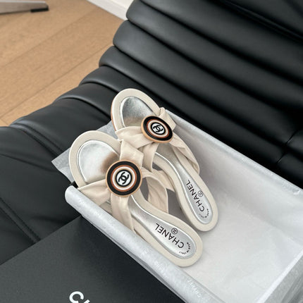 WHITE FABRIC CC SLIDE SANDALS