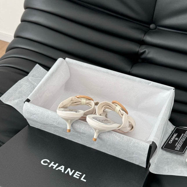 WHITE FABRIC CC SLIDE SANDALS