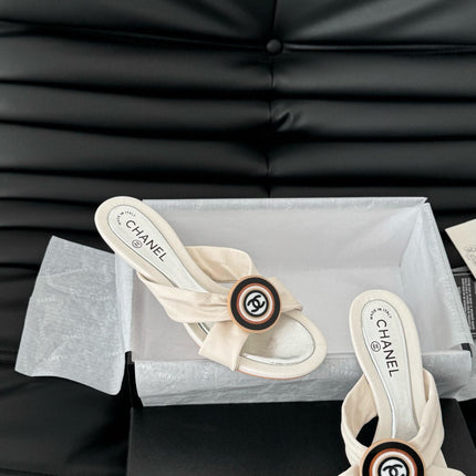 WHITE FABRIC CC SLIDE SANDALS