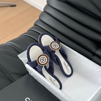 NAVY BLUE FABRIC CC SLIDE SANDALS