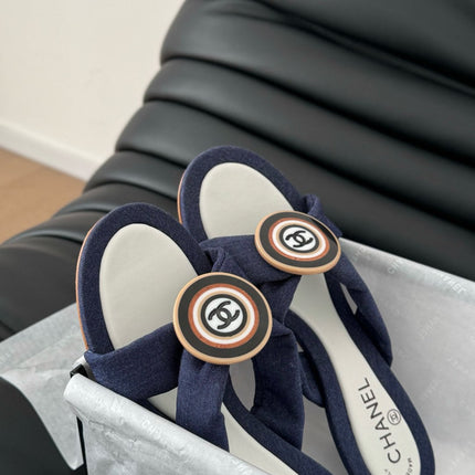 NAVY BLUE FABRIC CC SLIDE SANDALS