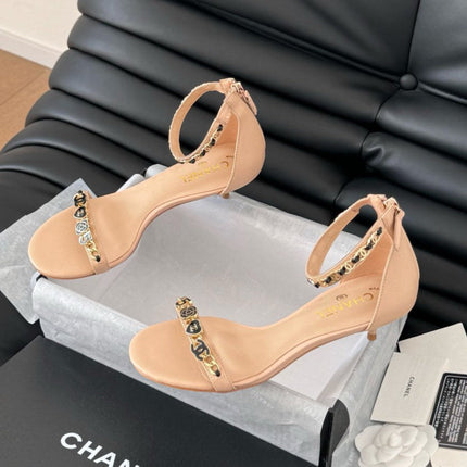 MID-HEEL 35 MM SANDAL IN NUDE TAN SHEEPSKIN WITH STICKERS