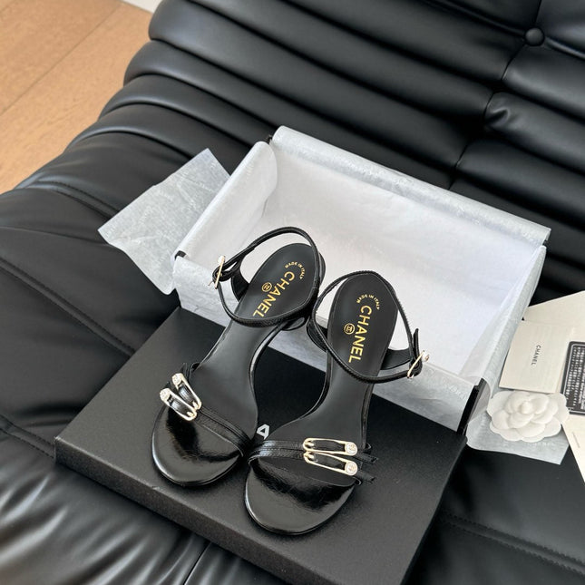 HIGH HEEL 75 MM SANDAL IN BLACK SHEEPSKIN