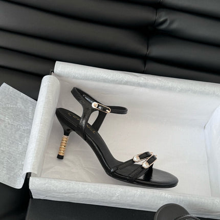 HIGH HEEL 75 MM SANDAL IN BLACK SHEEPSKIN