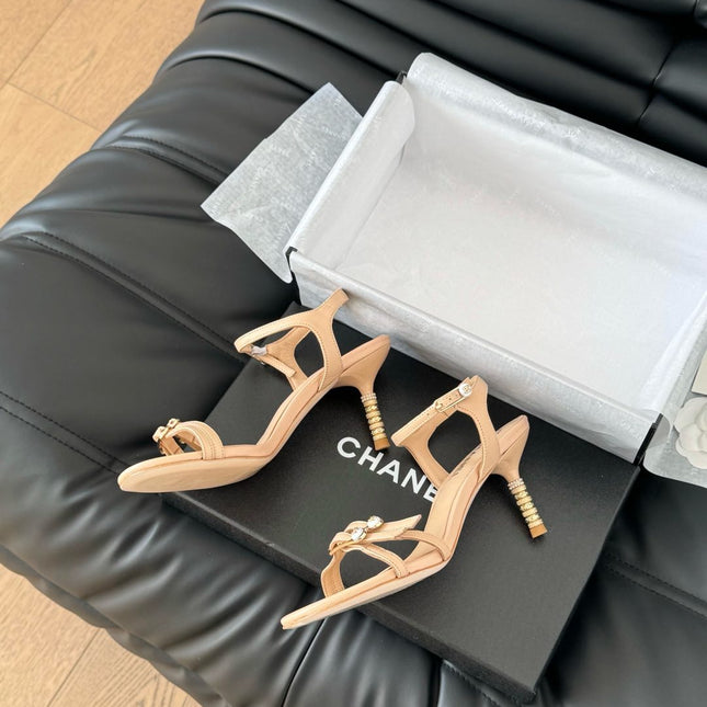 HIGH HEEL 75 MM SANDAL IN NUDE TAN SHEEPSKIN