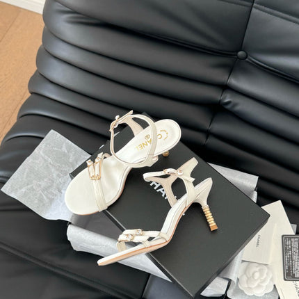 HIGH HEEL 75 MM SANDAL IN WHITE SHEEPSKIN