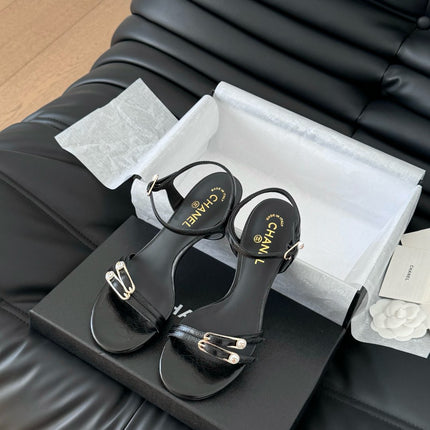 MID-HEEL 35 MM SANDAL IN BLACK SHEEPSKIN