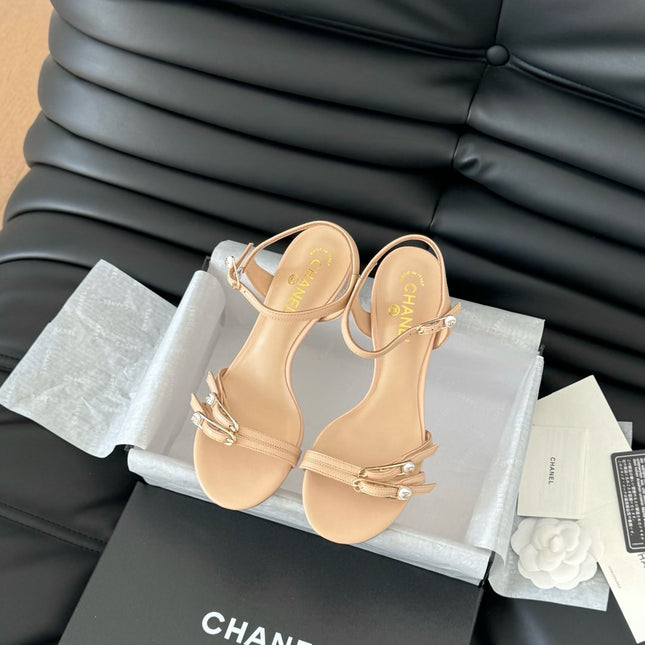 MID-HEEL 35 MM SANDAL IN NUDE TAN SHEEPSKIN