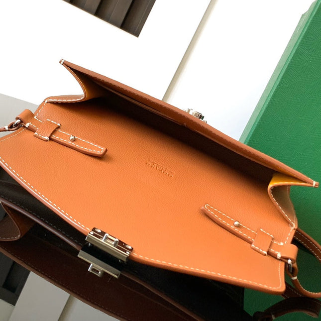 CHYPRE WALLET-POUCH 21 IN BLACK GOYARDINE CANVAS AND TAN CALFSKIN