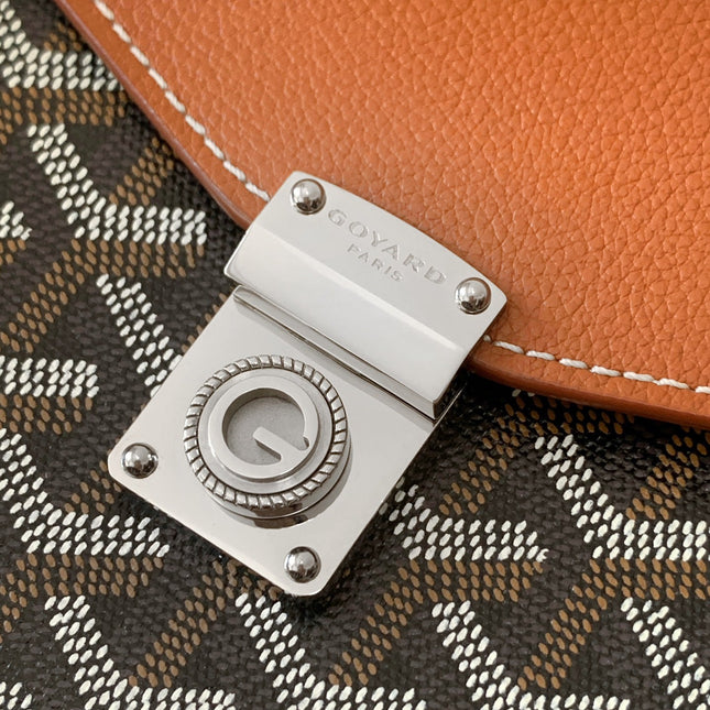 CHYPRE WALLET-POUCH 21 IN BLACK GOYARDINE CANVAS AND TAN CALFSKIN