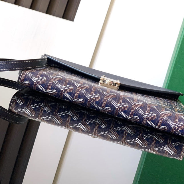 CHYPRE WALLET-POUCH 21 IN NAVY BLUE GOYARDINE CANVAS AND CALFSKIN