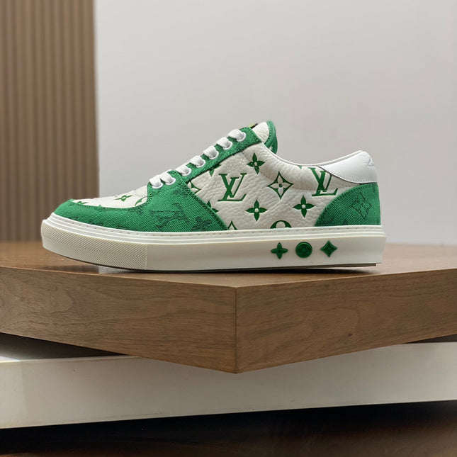 LV MONOGRAM GREEN AND WHITE SNEAKERS