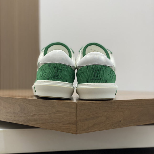 LV MONOGRAM GREEN AND WHITE SNEAKERS