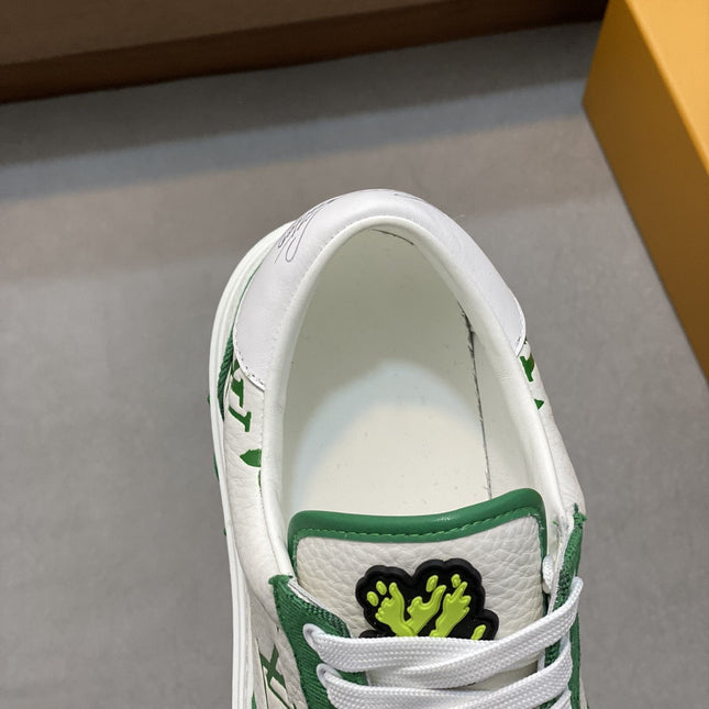 LV MONOGRAM GREEN AND WHITE SNEAKERS