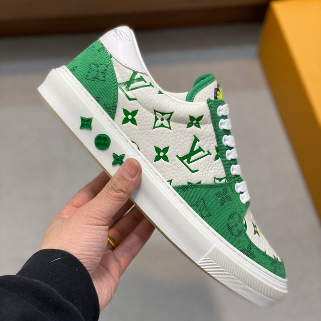 LV MONOGRAM GREEN AND WHITE SNEAKERS
