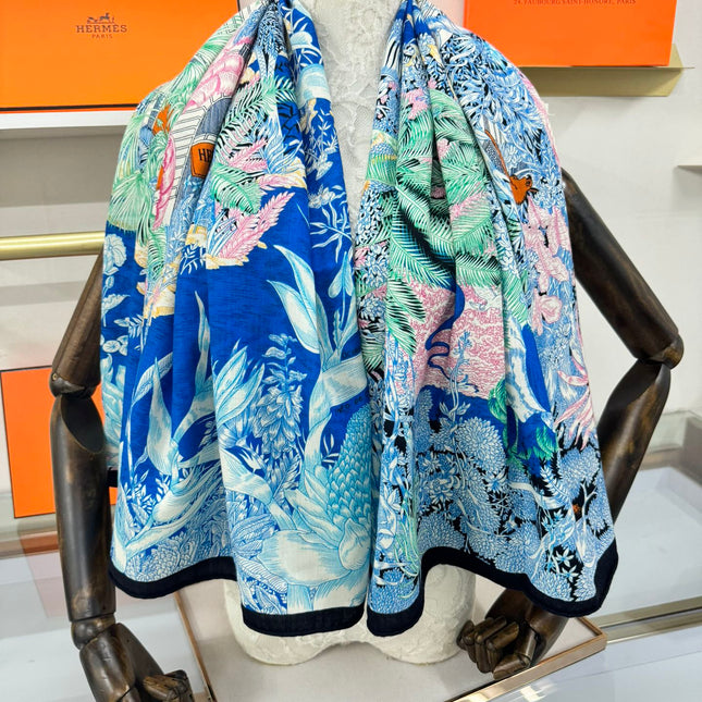 FAUBOURG TROPICAL SHAWL 140 CM IN COLORFUL CASHMERE AND SILK 379770