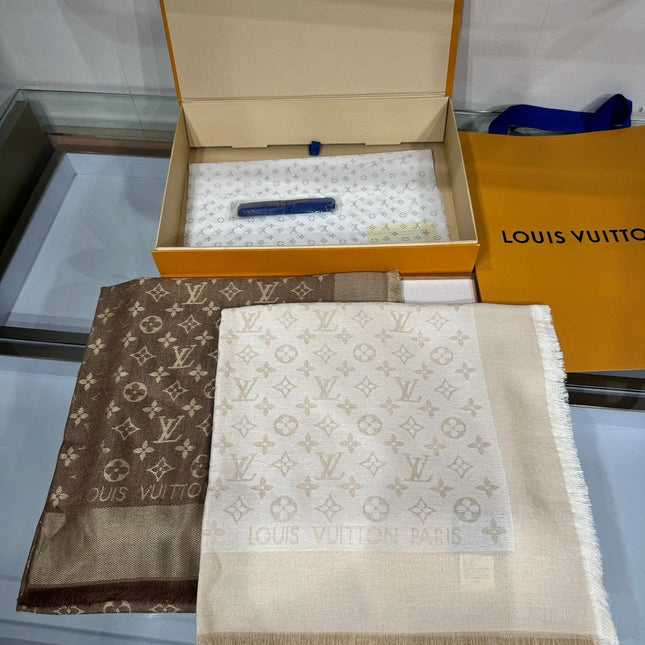 LV SCARF 140 CM IN WOOL MIX SILK 693013