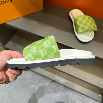 LV VELCRO SLIPPERS PEAR GREEN DAMIER MONOGRAM CALFSKIN
