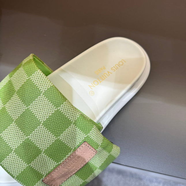 LV VELCRO SLIPPERS PEAR GREEN DAMIER MONOGRAM CALFSKIN