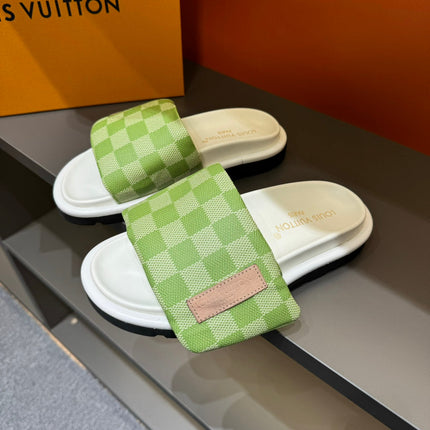 LV VELCRO SLIPPERS PEAR GREEN DAMIER MONOGRAM CALFSKIN