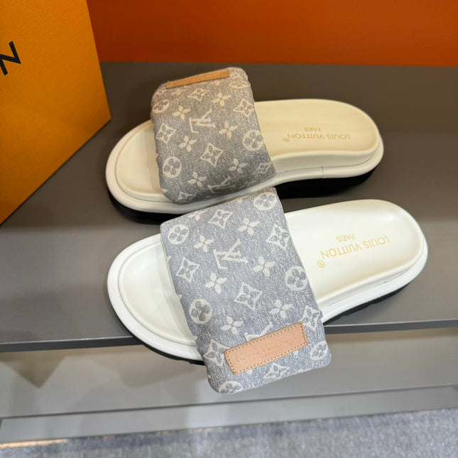LV VELCRO SLIPPERS IN GREY MONOGRAM JACQUARD