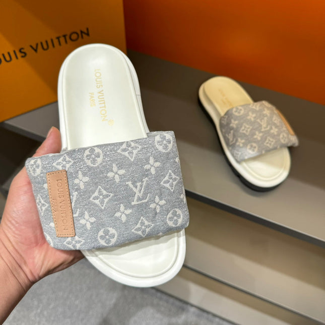 LV VELCRO SLIPPERS IN GREY MONOGRAM JACQUARD