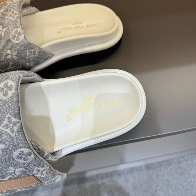 LV VELCRO SLIPPERS IN GREY MONOGRAM JACQUARD