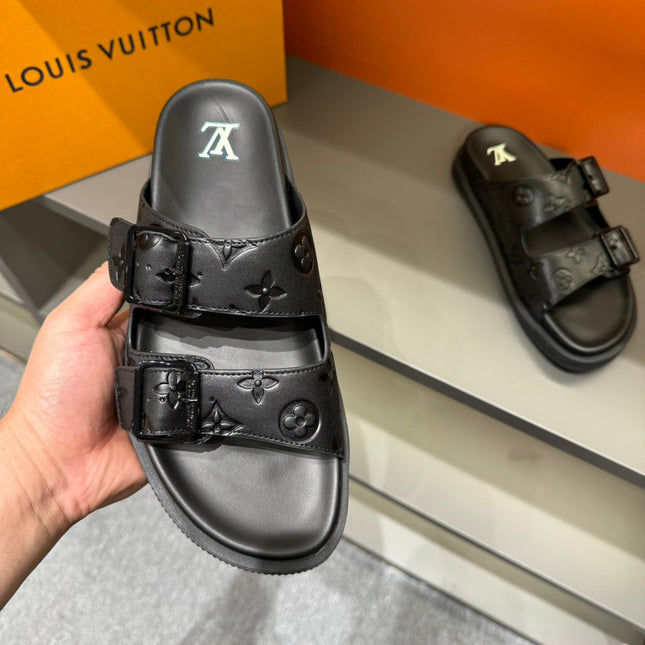 LV DAD SANDAL BLACK EMBOSSED CALFSKIN
