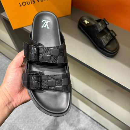 LV DAD SANDAL BLACK DAMIER CALFSKIN