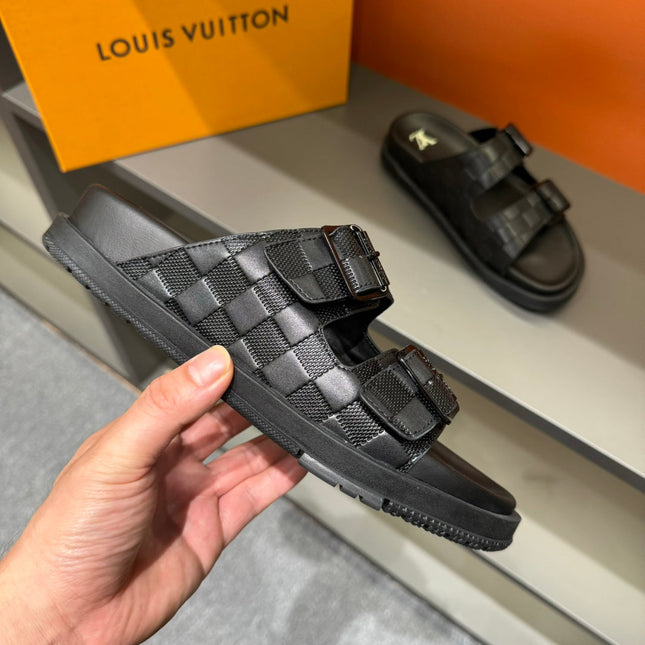 LV DAD SANDAL BLACK DAMIER CALFSKIN