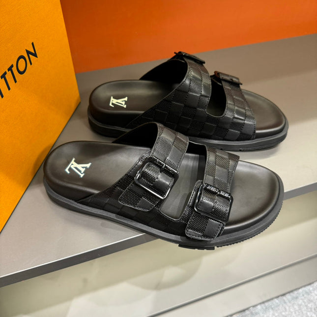 LV DAD SANDAL BLACK DAMIER CALFSKIN