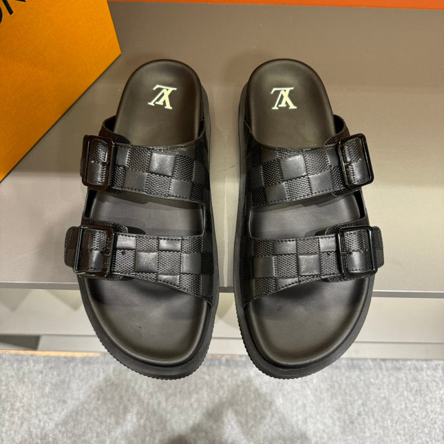 LV DAD SANDAL BLACK DAMIER CALFSKIN