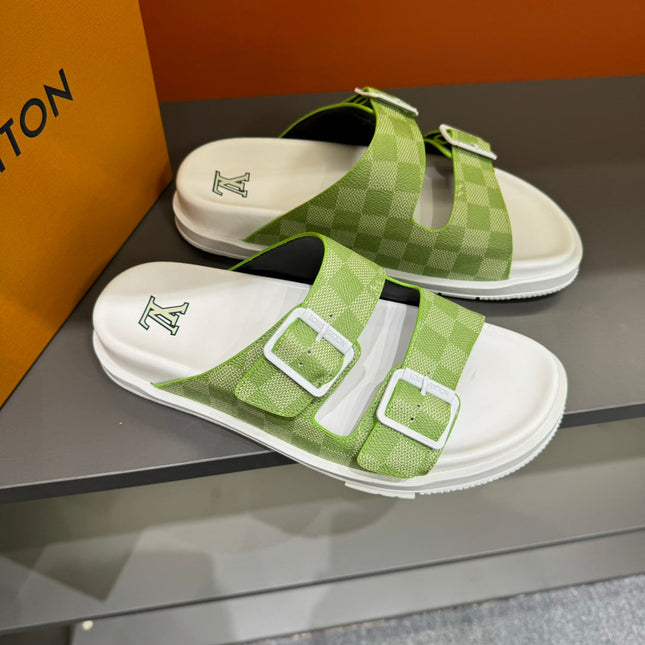 LV DAD SANDAL PEAR GREEN DAMIER CALFSKIN