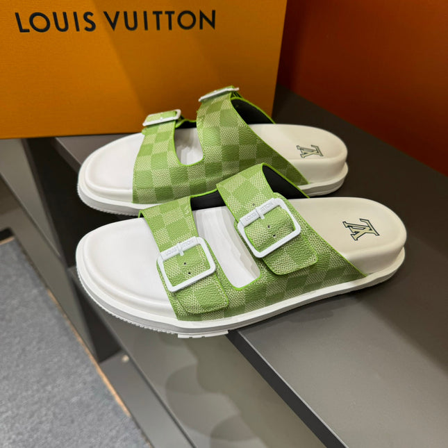 LV DAD SANDAL PEAR GREEN DAMIER CALFSKIN