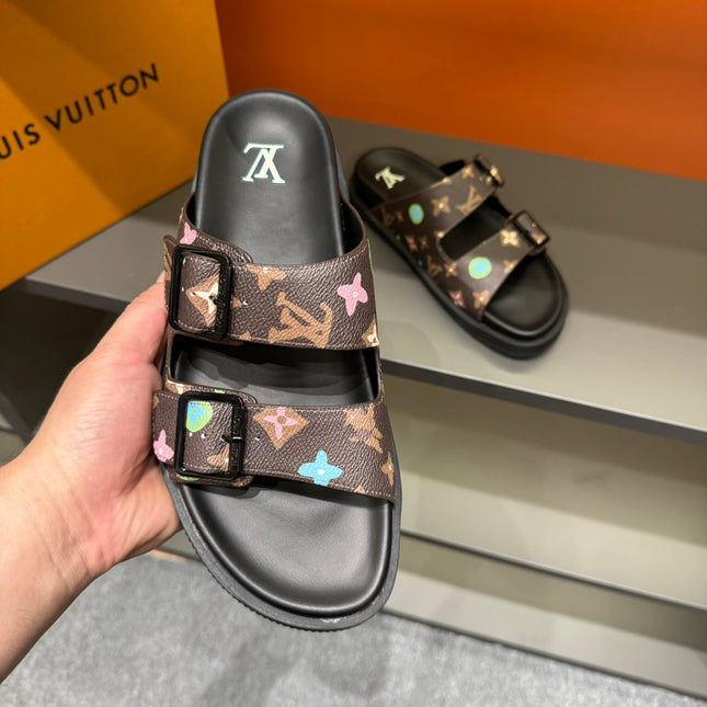 LV DAD SANDAL CHOCOLATE BROWN MONOGRAM CALFSKIN