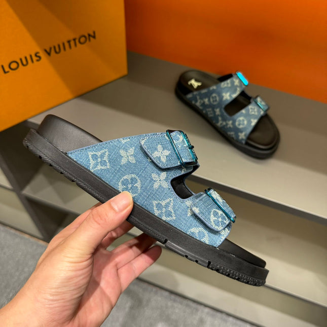 LV DAD SANDAL LIGHT BLUE MONOGRAM DENIM