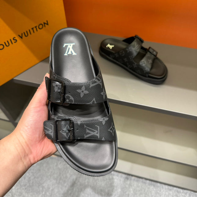 LV DAD SANDAL BLACK MONOGRAM CALFSKIN