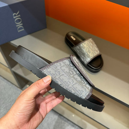 CD VELCRO STRAP SLIPPER GREY BLUE JACQUARD