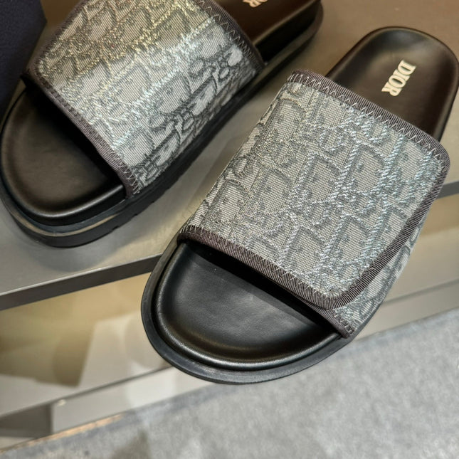 CD VELCRO STRAP SLIPPER GREY BLUE JACQUARD