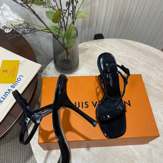6AM HIGH SANDAL 95 MM IN BLACK PATENT LAMBSKIN
