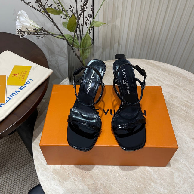 6AM HIGH SANDAL 95 MM IN BLACK PATENT LAMBSKIN