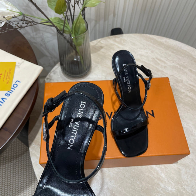 6AM HIGH SANDAL 95 MM IN BLACK PATENT LAMBSKIN