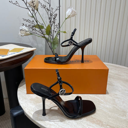 6AM HIGH SANDAL 95 MM IN BLACK PATENT LAMBSKIN