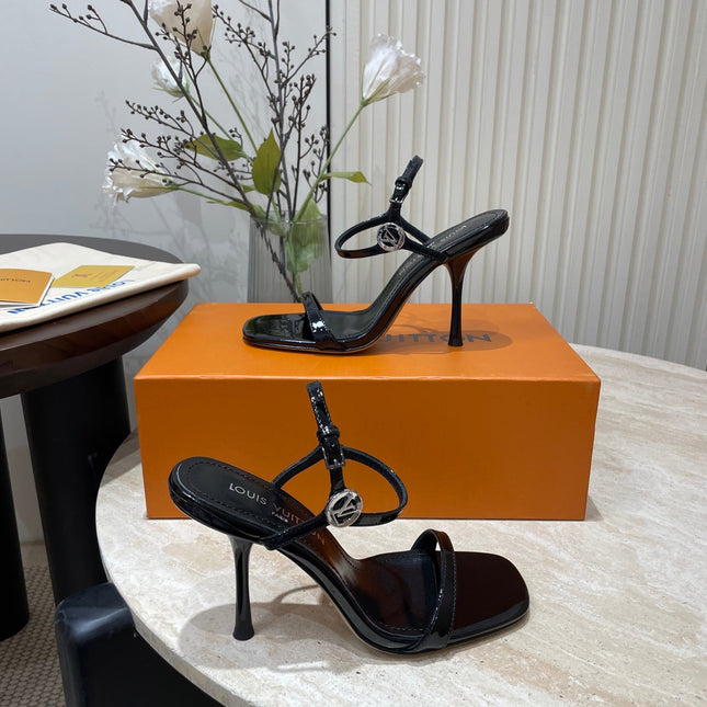 6AM HIGH SANDAL 95 MM IN BLACK PATENT LAMBSKIN
