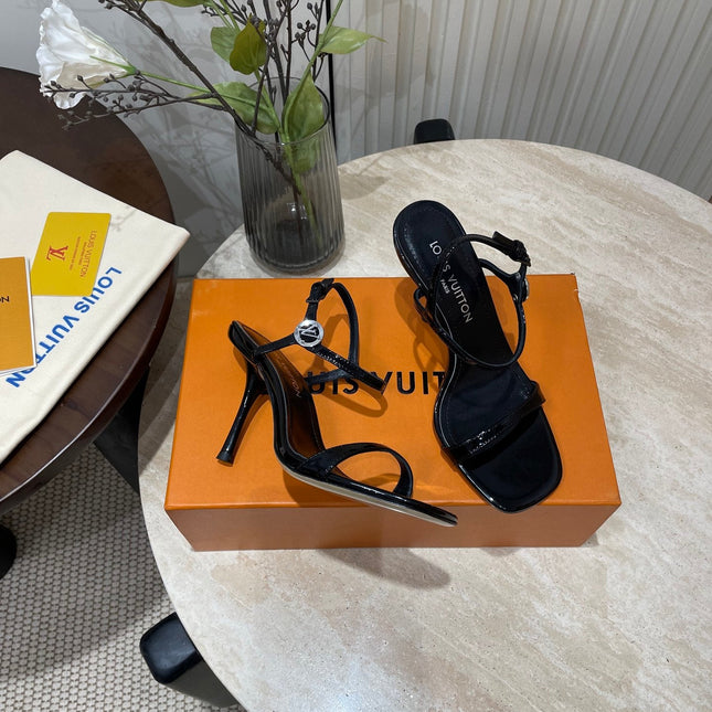 6AM HIGH SANDAL 95 MM IN BLACK PATENT LAMBSKIN