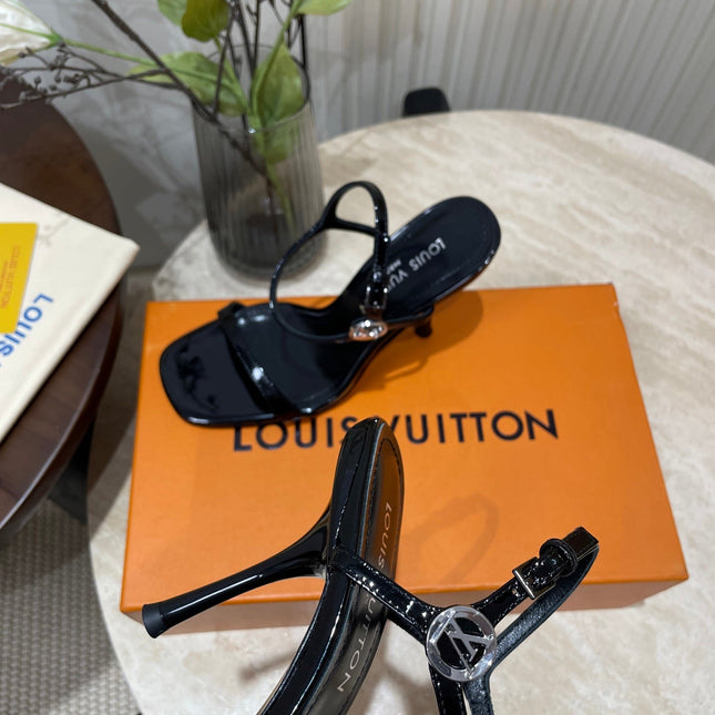 6AM HIGH SANDAL 95 MM IN BLACK PATENT LAMBSKIN