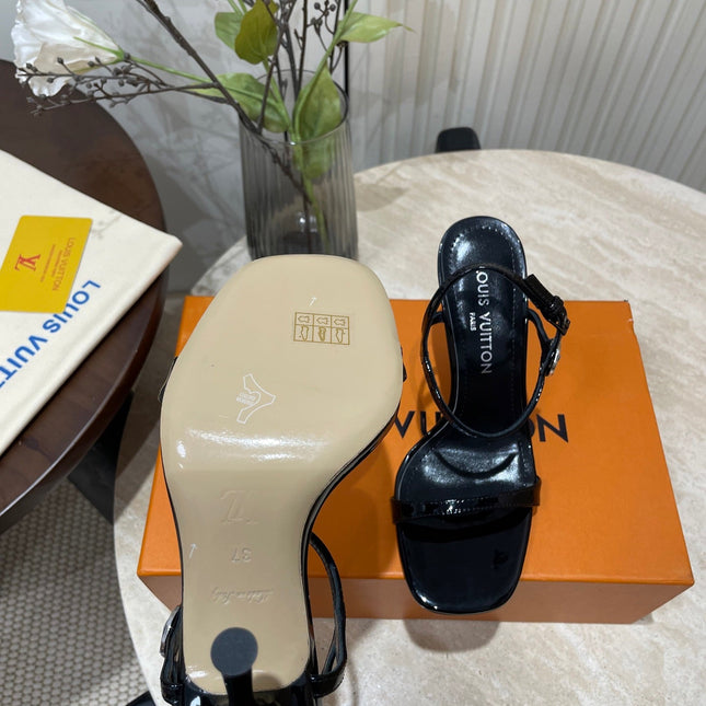 6AM HIGH SANDAL 95 MM IN BLACK PATENT LAMBSKIN